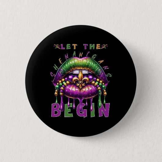 Lass die Shenanigans Begin Mardi Gras Lips Kinder Button (Vorderseite)