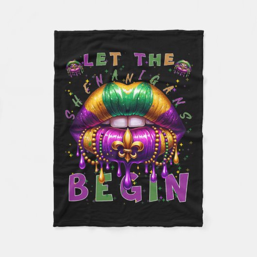 Lass die Shenanigans Begin Mardi Gras Lips Kinder Fleecedecke (Vorderseite)