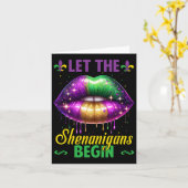 Lass die Shenanigans Begin Mardi Gras Lips Kinder Karte (Gelbe Blume)