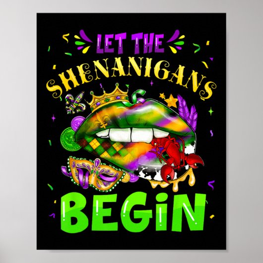 Lass die Shenanigans Begin Mardi Gras Lips Kinder Poster (Vorne)