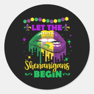 Lass die Shenanigans Begin Mardi Gras Lips Kinder Runder Aufkleber