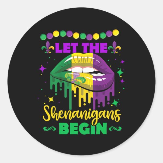 Lass die Shenanigans Begin Mardi Gras Lips Kinder Runder Aufkleber (Vorderseite)
