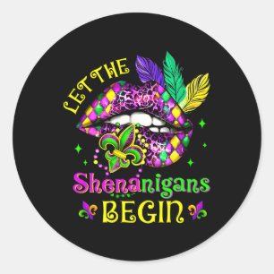 Lass die Shenanigans Begin Mardi Gras Lips Kinder Runder Aufkleber