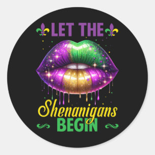 Lass die Shenanigans Begin Mardi Gras Lips Kinder Runder Aufkleber