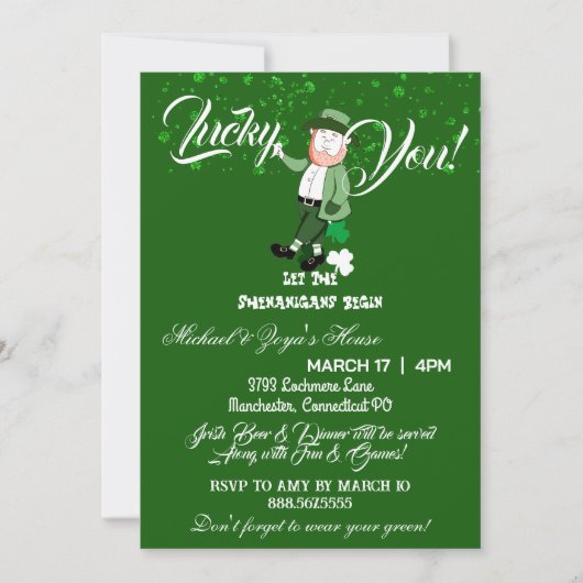 Lass die Shenanigans Begin St. Patricks Day Lucky Einladung (Vorderseite)