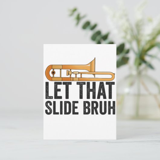 Lass diese Slide Bro Funny Trombone Player Brass Postkarte (Stehend Vorderseite)