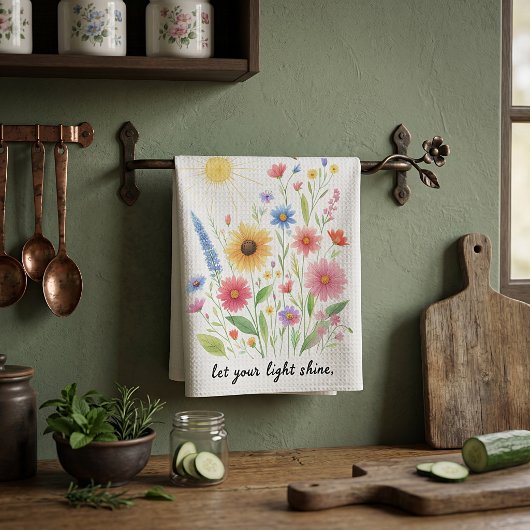 Lass dir helle Blume und Sonne Geschirrtuch