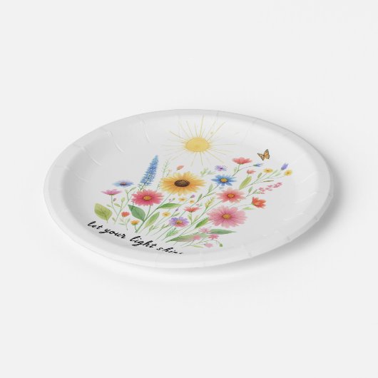 Lass dir helle Blume und Sonne Pappteller (Schrägansicht)