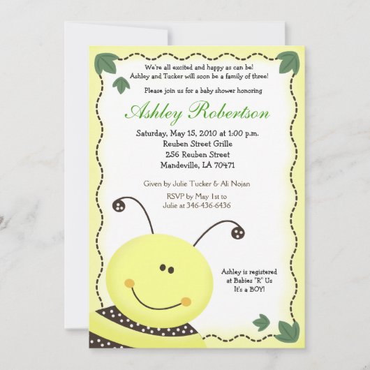 Lass es Bumblebee Baby Dusche Einladung (Vorderseite)