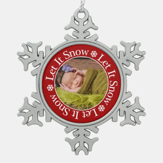 Lass es Schnee Foto Template Snowflake Weihnachten Schneeflocken Zinn-Ornament (Vorderseite)
