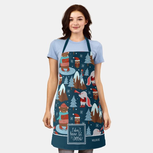 Lass es Schnee Süße Tier Name Blue Kitchen Schürze (Getragen)