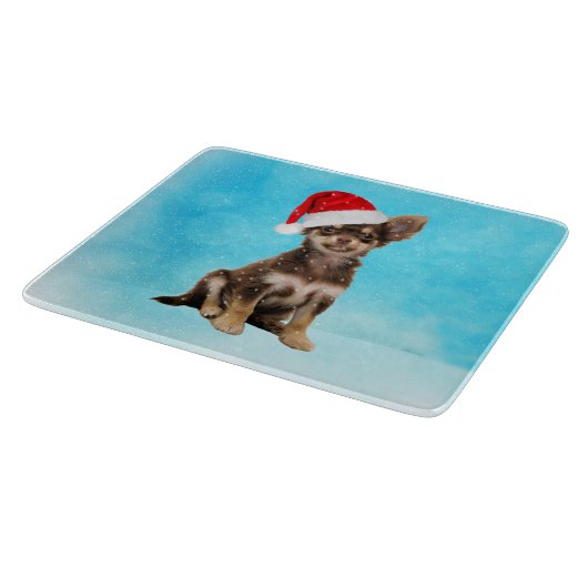 Lass es Schnee Weihnachten Chihuahua Hund tragen H Schneidebrett (Ecke)