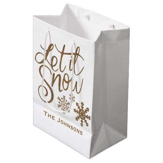 Lass es Schnee Weihnachtsfeiertag Geschenktasche Mittlere Geschenktüte (Vorderseite Schrägansicht)