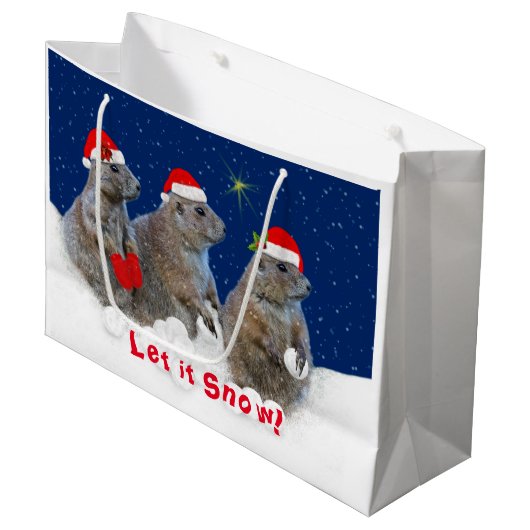 Lass es Schnee Weihnachtsgeschenk Tasche Große Geschenktüte (Vorderseite Schrägansicht)