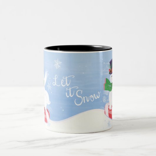 Lass es Schneemann und Peppermint schneien Zweifarbige Tasse (Mittel)