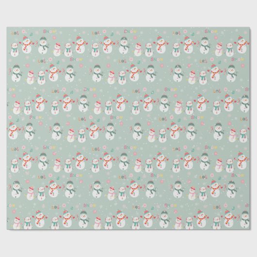 Lass es Schneemänner auf Grün schneebedecken Geschenkpapier (Flach)