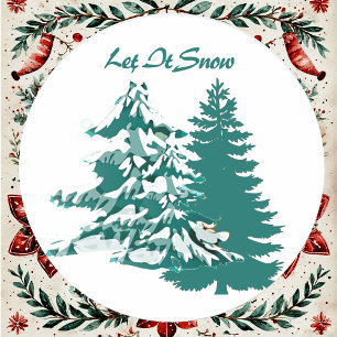 Lass es schneien Aquarell Winter Weihnachten Waldl Runder Aufkleber