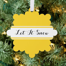 LASS ES SCHNEIEN Fancy Text Goldgelb Weiße Streife Ornament Karte