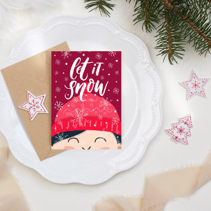 Lass es schneien Glückliches Kind Wintermütze Urla Feiertagskarte