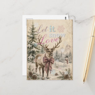 Lass es schneien im Vintage-Stil Rentier Weihnacht Postkarte