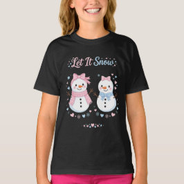 Lass es schneien Rosa Schleife Schneemann Pastell  T-Shirt