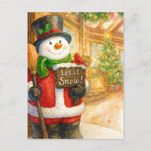 Lass es schneien Schneemann Wasserfarben Weihnacht Feiertagspostkarte