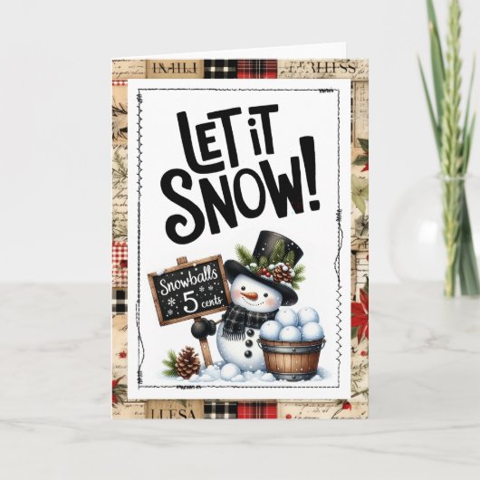 Lass es schneien Schneemann Weihnachten Karte (Vorderseite)