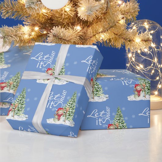 Lass es schneien | Schöne blaue Weihnachten Geschenkpapier (Feiertage)