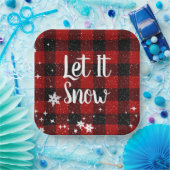 Lass es schneien Text auf Buffalo Plaid Pappteller (Party)