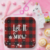 Lass es schneien Text auf Buffalo Plaid Pappteller (Party)