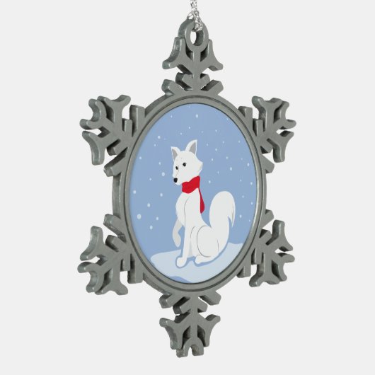 Lass es schneit! (Arctic Fox) Schneeflocken Zinn-Ornament (Links)