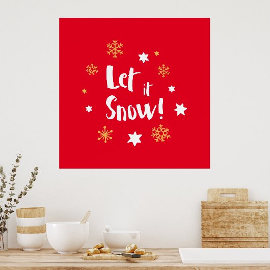"Lass es schneit!" Calligrafie Christmas Red Poster (Küche)