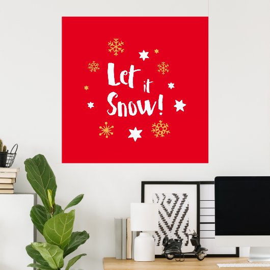 "Lass es schneit!" Calligrafie Christmas Red Poster (Heimbüro)