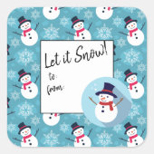Lass es schneit! Festivals Snowman auf Blue Quadratischer Aufkleber (Vorderseite)