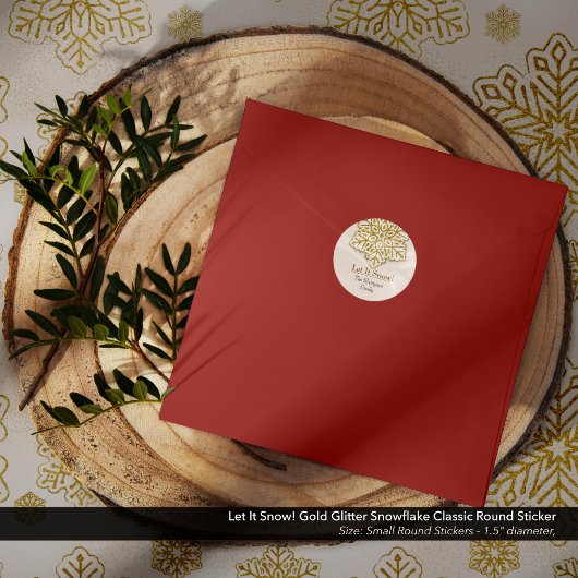 Lass es schneit! Gold Glitzer Snowflake Runder Aufkleber