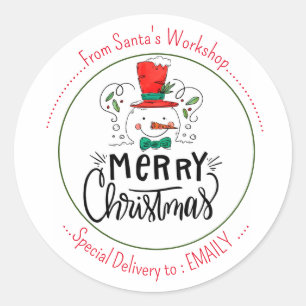 Lass es schneit. Happy Snowman Face Runder Aufkleber