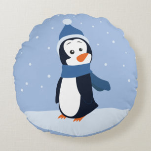 Lass es schneit! (Pinguin) Rundes Kissen