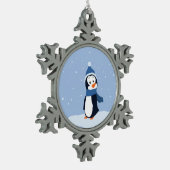 Lass es schneit! (Pinguin) Schneeflocken Zinn-Ornament (Links)