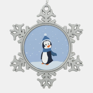 Lass es schneit! (Pinguin) Schneeflocken Zinn-Ornament