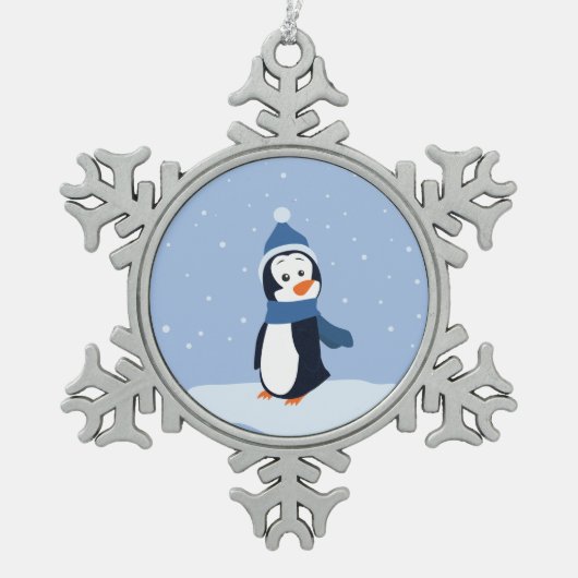 Lass es schneit! (Pinguin) Schneeflocken Zinn-Ornament (Vorderseite)