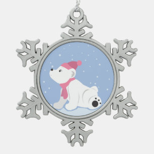 Lass es schneit! (Polar Bear Cub) Schneeflocken Zinn-Ornament