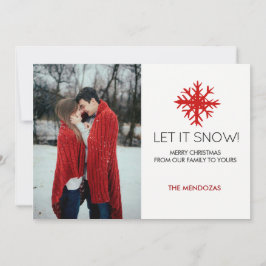 Lass es schneit! Red White Snowflakes Foto Weihnac Feiertagskarte