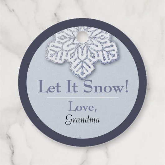 Lass es schneit! Silver Glitzer Dusty Blue Snowfla Geschenkanhänger (Rückseite)