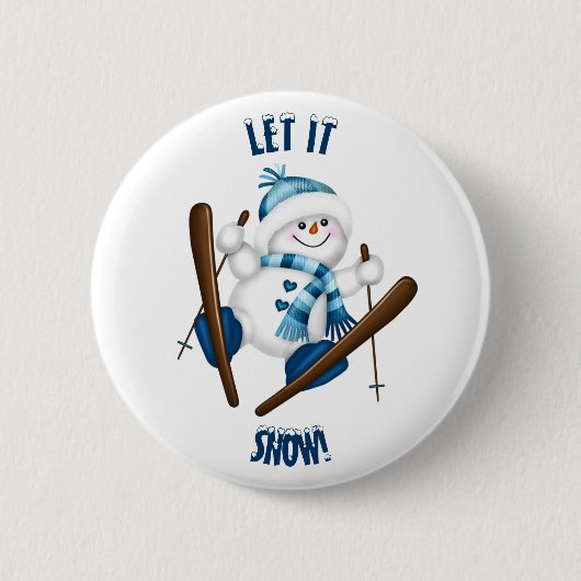 Lass es schneit! Snowman Skier Button (Vorderseite)