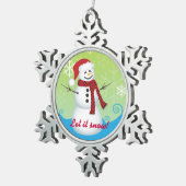 Lass es schneit! Snowman Wear Weihnachtsmannmütze Schneeflocken Zinn-Ornament (Rechts)