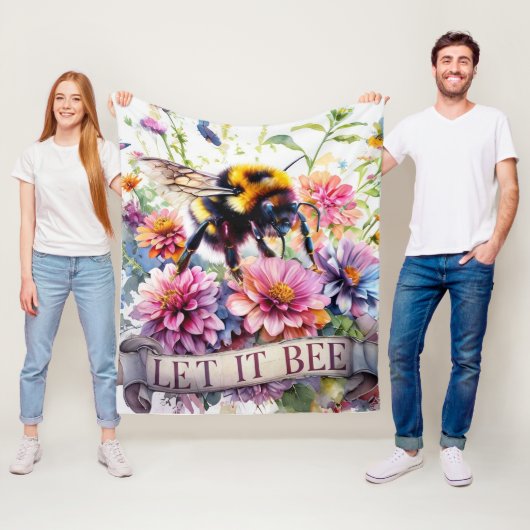 Lass es sein – Wasserfarben-Hummel-Frühlingsblumen Fleecedecke (Beispiel)