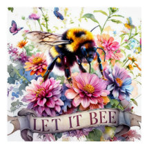 Lass es sein – Wasserfarben-Hummel-Frühlingsblumen