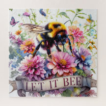 Lass es sein – Wasserfarben-Hummel-Frühlingsblumen