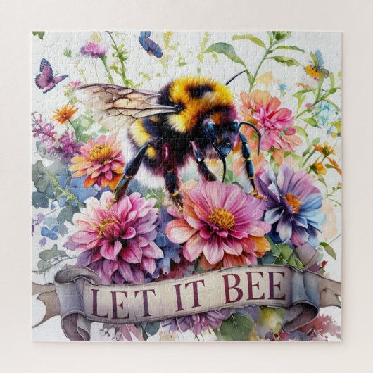 Lass es sein – Wasserfarben-Hummel-Frühlingsblumen Puzzle (Vertikal)