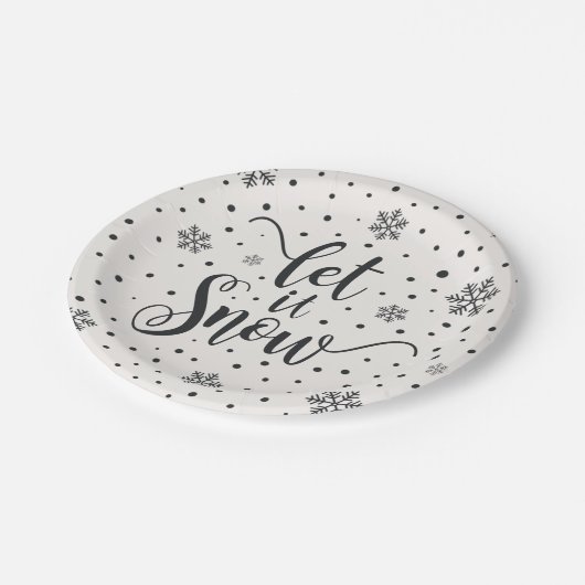 Lass es Weihnachtskalligrafie schnee | Papierplatt Pappteller (Schrägansicht)